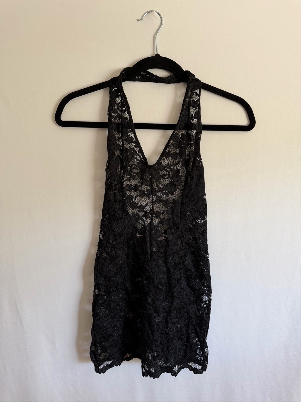Victoria’s Secret Size S Halter Baby Doll Black Lace floral
